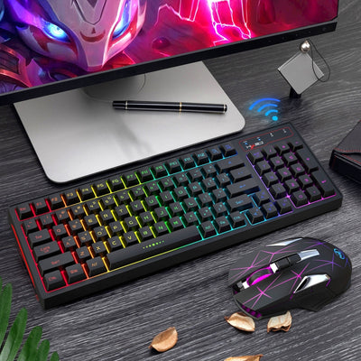 Wireless Keyboard & Mouse Combo – Rechargeable 2.4G, RGB Backlit, Adjustable DPI, Compact 96-Key Set